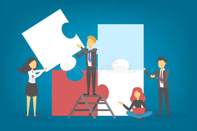 Os executivos guardam a parte do enigma Trabalhos de equipa e parceria ilustração stock Os executivos guardam a parte do enigma Trabalhos de equipa e parceria ilustração stock