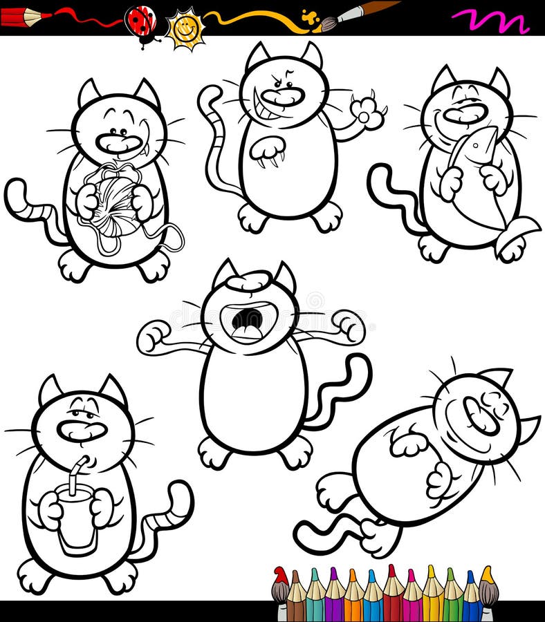 Os Gatos Ajustaram O Livro Para Colorir Dos Desenhos Animados