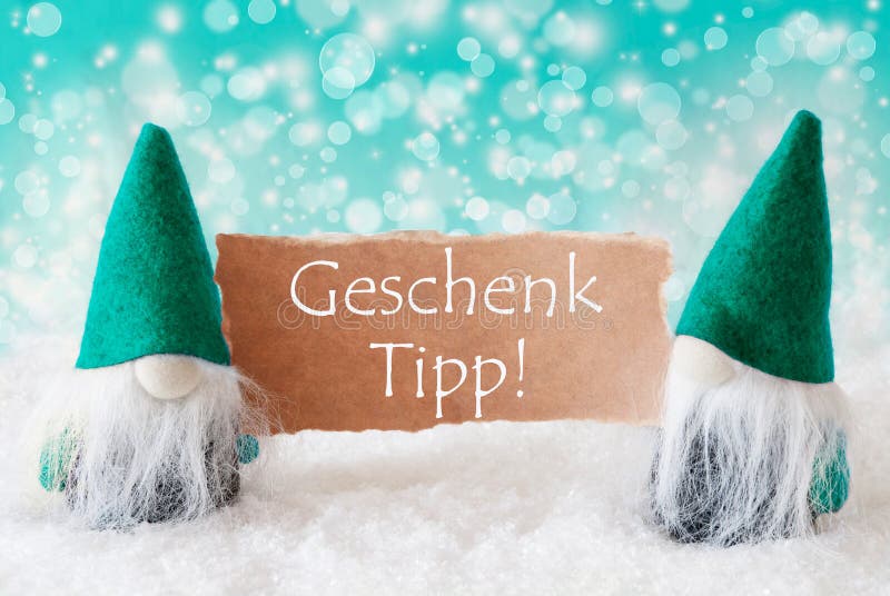 Download Os Gnomos De Turquesa Com Cartão, Geschenk Tipp Significam A Ponta Do Presente Foto de Stock - Imagem de festive, christmas: 80101180
