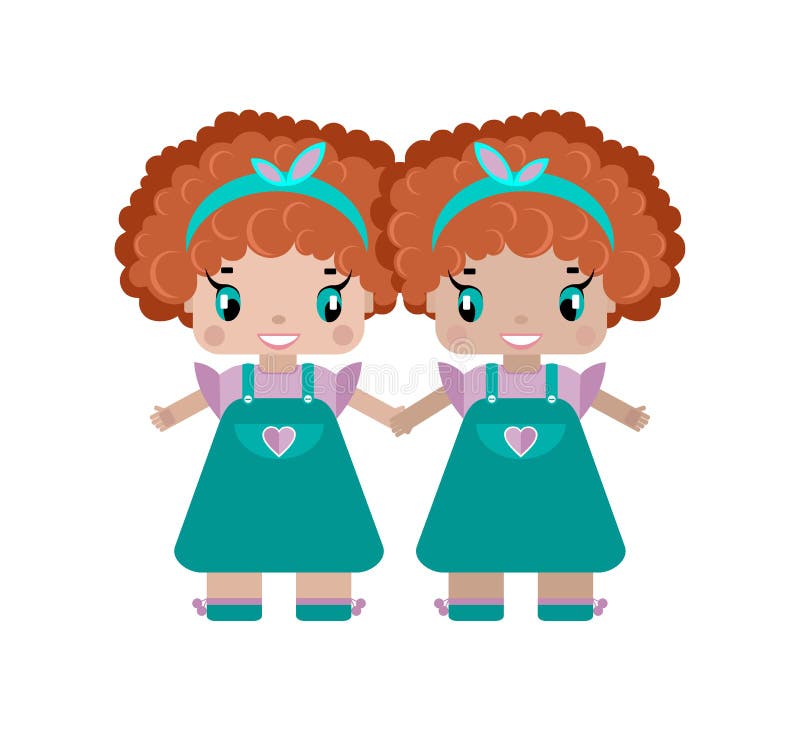 os gêmeos de uma menina guardam as mãos, duas irmãs são meninas bonitos pequenas ilustração do vetor os gêmeos de uma menina guardam as mãos, duas irmãs são meninas bonitos pequenas ilustração do vetor