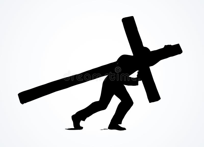 Os homens levam a cruz Desenho do vetor