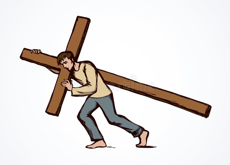 Os homens levam a cruz Desenho do vetor