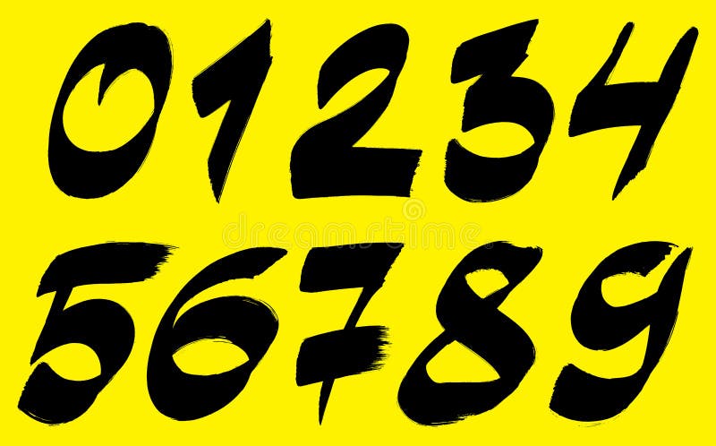 Os numerais de tinta preta da pincelada ajustaram o fundo 0n amarelo ilustração royalty free Os numerais de tinta preta da pincelada ajustaram o fundo 0n amarelo ilustração royalty free