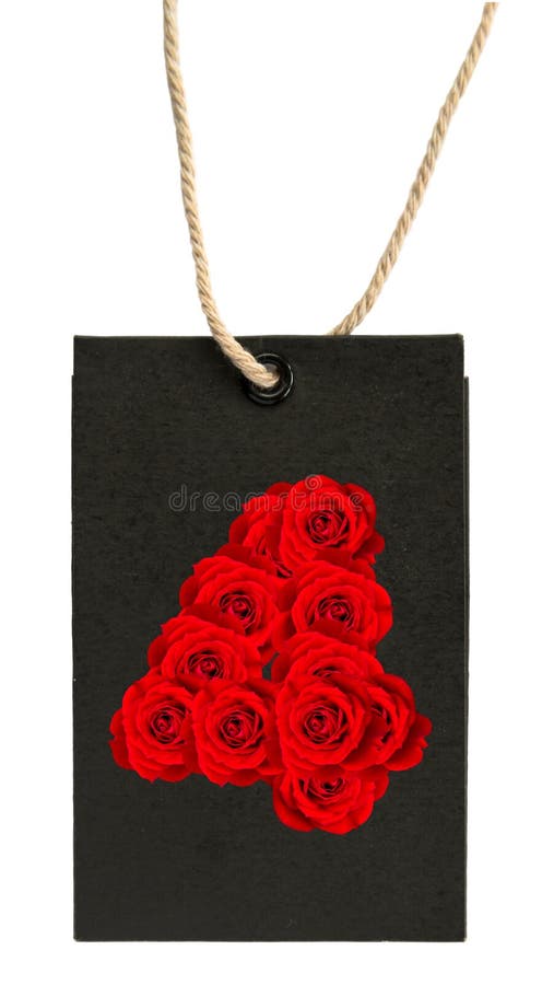 Red Roses numbers 4 on Paper labels Tag isolated on white background. Red Roses numbers 4 on Paper labels Tag isolated on white background