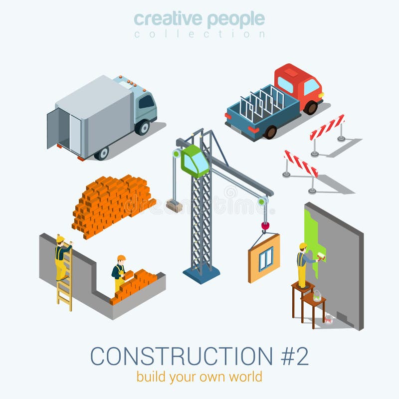 Os objetos da construção ajustaram o conceito isométrico da Web 3d lisa ilustração do vetor Os objetos da construção ajustaram o conceito isométrico da Web 3d lisa ilustração do vetor