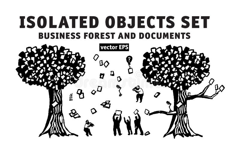 Os objetos isolados do negócio três abstratos ajustaram povos e documentos ilustração do vetor Os objetos isolados do negócio três abstratos ajustaram povos e documentos ilustração do vetor