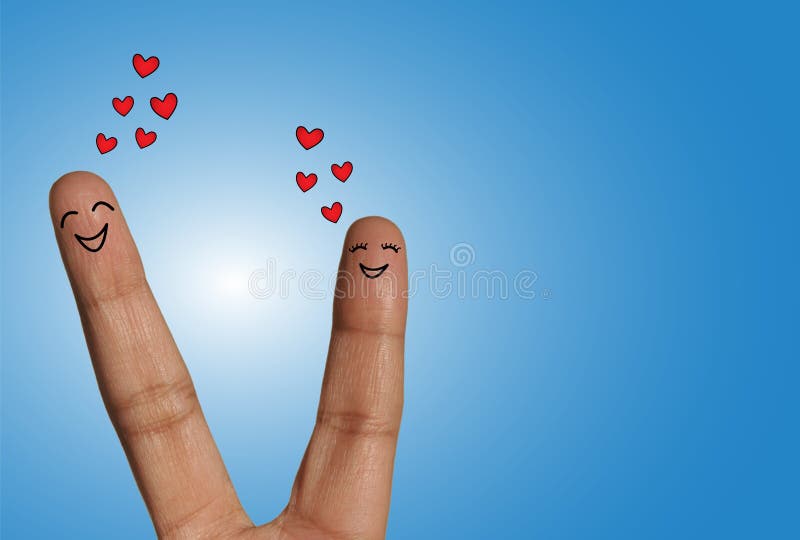 Os pares felizes que sonham do amor - ame a ilustração do conceito usando os dedos