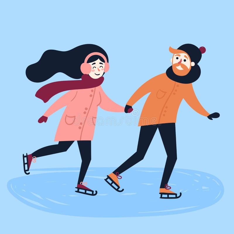 Os pares loving novos fazem a patinagem artística ilustração do vetor Os pares loving novos fazem a patinagem artística ilustração do vetor