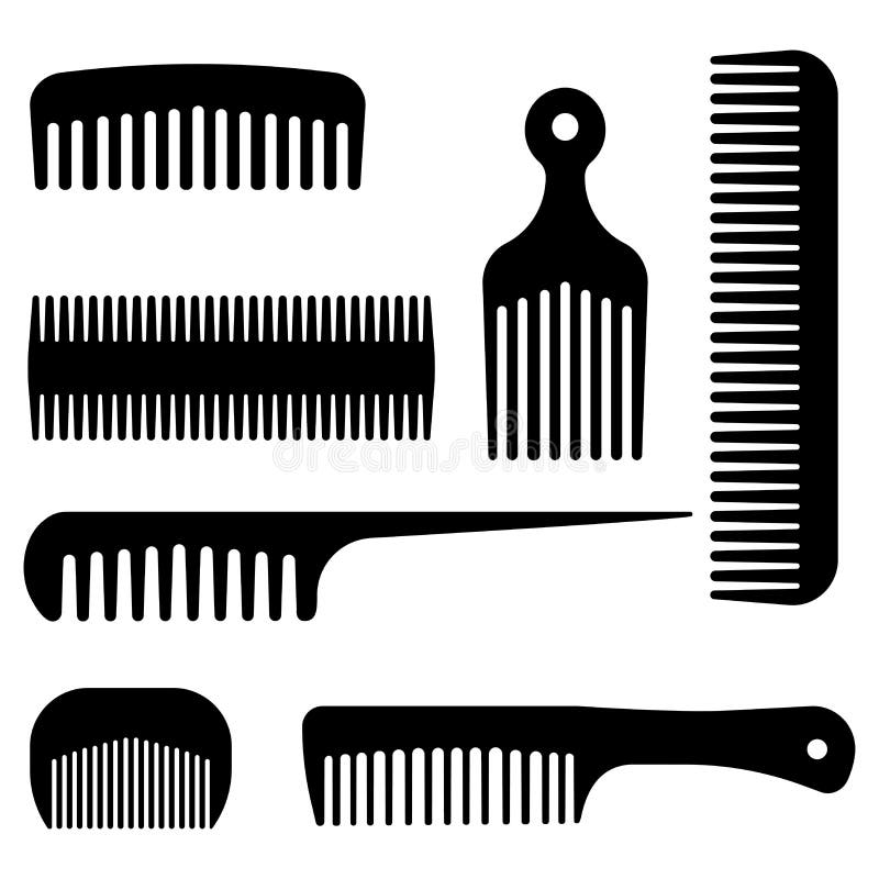 Os pentes e os ícones lisos pretos do equipamento da forma do cabelo ajustaram o vetor isolado ilustração royalty free Os pentes e os ícones lisos pretos do equipamento da forma do cabelo ajustaram o vetor isolado ilustração royalty free