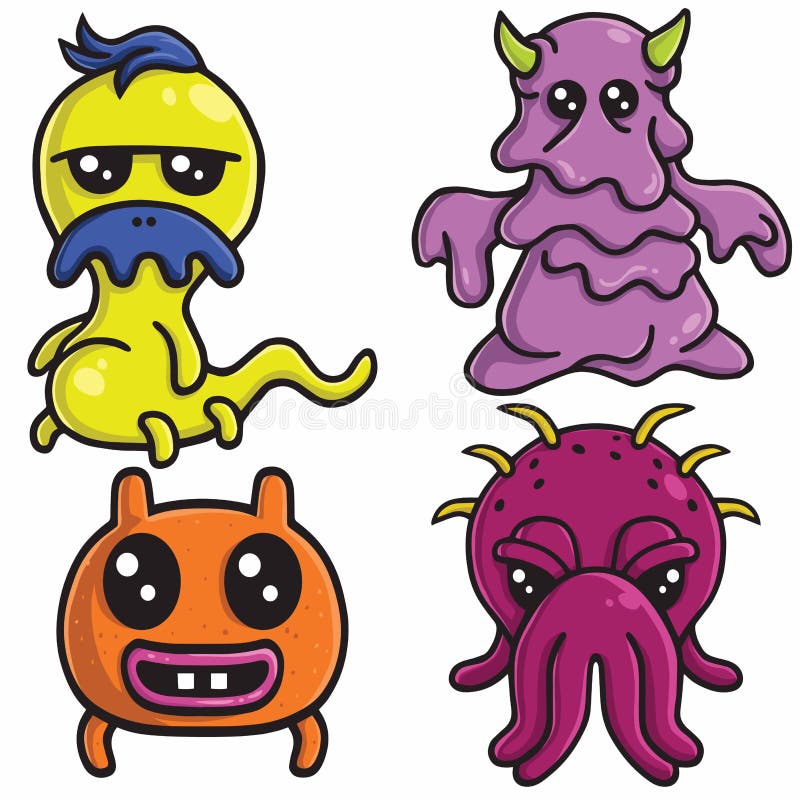 Octopus Roxo Alien Bonito Infantil Plana Vector Brilhante Cor