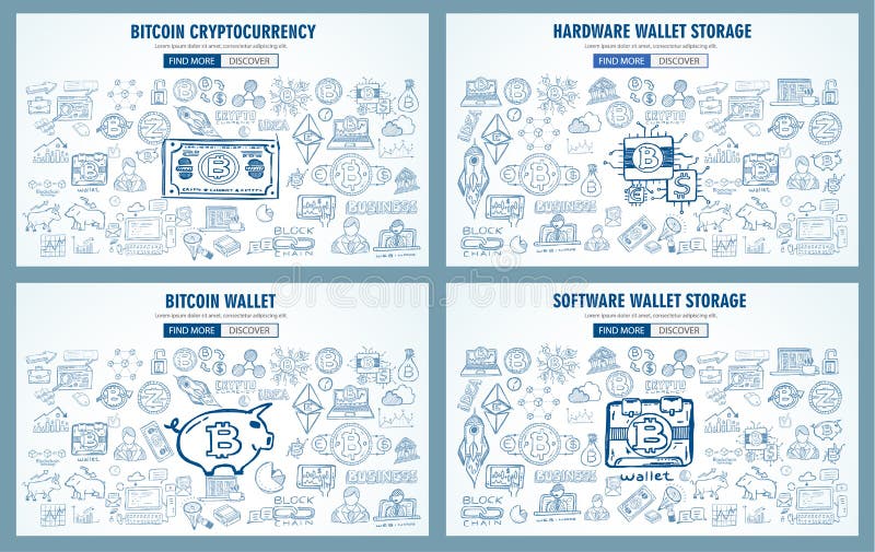 Cryptocurrency concept hand drawn doodle designs like: blockchains, software wallet, exchanges, data mining, nodes and so on. Cryptocurrency concept hand drawn doodle designs like: blockchains, software wallet, exchanges, data mining, nodes and so on