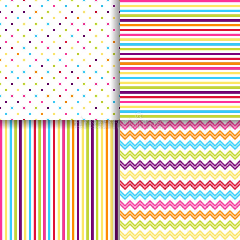 Os testes padrões sem emenda pontilhados e listrados coloridos vector fundos ilustração royalty free Os testes padrões sem emenda pontilhados e listrados coloridos vector fundos ilustração royalty free