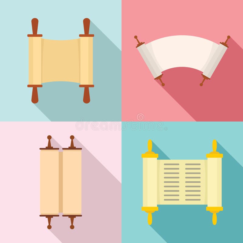 Os ícones da Bíblia do livro do rolo de Torah ajustaram-se, estilo liso ilustração royalty free Os ícones da Bíblia do livro do rolo de Torah ajustaram-se, estilo liso ilustração royalty free
