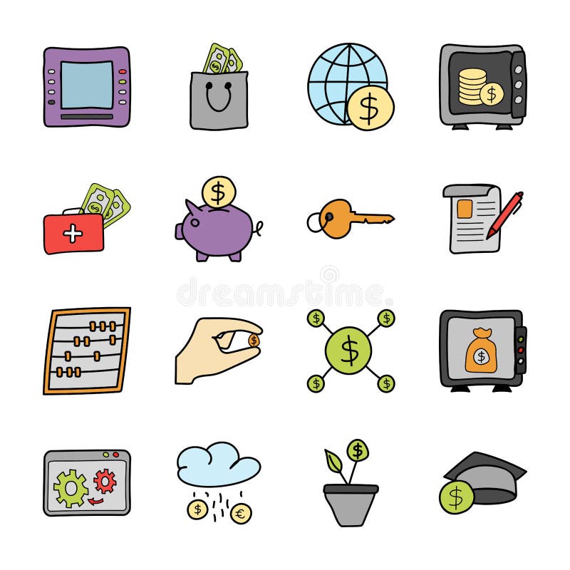 Os ícones da finança e da operação bancária empacotam ilustração royalty free Os ícones da finança e da operação bancária empacotam ilustração royalty free