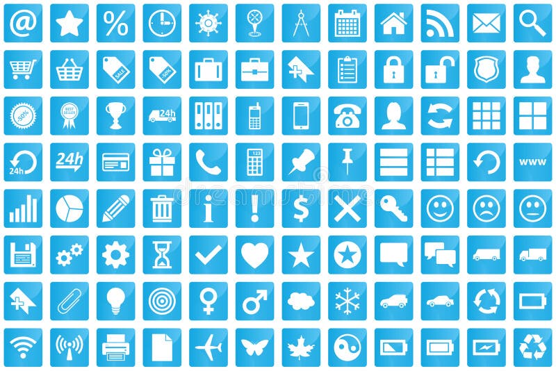Business, e-commerce, web and shopping icons set in modern style (blue color). Business, e-commerce, web and shopping icons set in modern style (blue color)