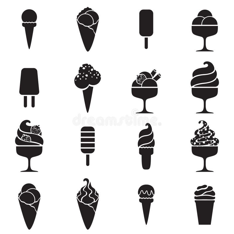 Os ícones do preto do gelado ajustaram-se no estilo liso ilustração do vetor Os ícones do preto do gelado ajustaram-se no estilo liso ilustração do vetor