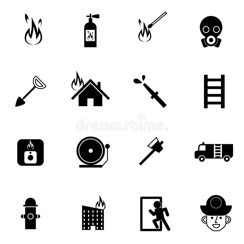 Os ícones do salvamento do bombeiro e da emergência ajustaram a ilustração do vetor ilustração royalty free Os ícones do salvamento do bombeiro e da emergência ajustaram a ilustração do vetor ilustração royalty free