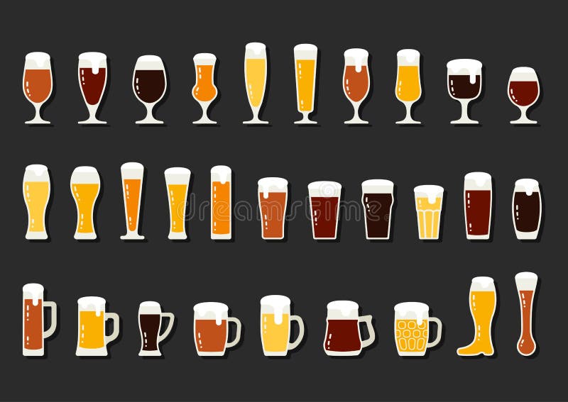 Os ícones do vetor ajustaram-se da cerveja com espuma em umas canecas e em uns vidros ilustração do vetor Os ícones do vetor ajustaram-se da cerveja com espuma em umas canecas e em uns vidros ilustração do vetor