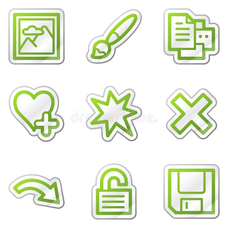Os ícones do Web do visor da imagem ajustaram 2, etiqueta verde ilustração royalty free Os ícones do Web do visor da imagem ajustaram 2, etiqueta verde ilustração royalty free