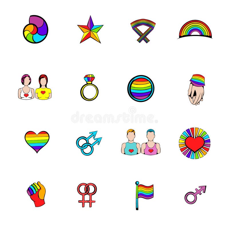 Os ícones dos símbolos de LGBT ajustaram desenhos animados ilustração royalty free Os ícones dos símbolos de LGBT ajustaram desenhos animados ilustração royalty free