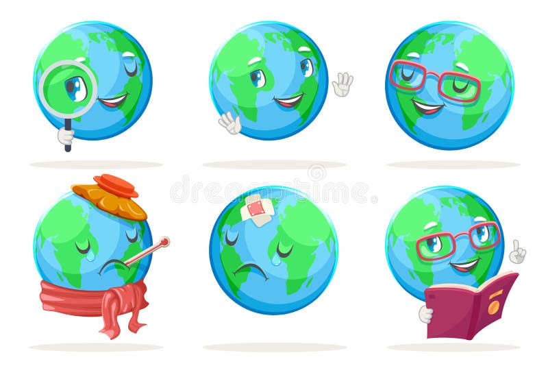 Os ícones felizes dos caráteres do globo da terra da natureza da emoção da ecologia ajustaram a ilustração isolada do vetor ilustração royalty free Os ícones felizes dos caráteres do globo da terra da natureza da emoção da ecologia ajustaram a ilustração isolada do vetor ilustração royalty free
