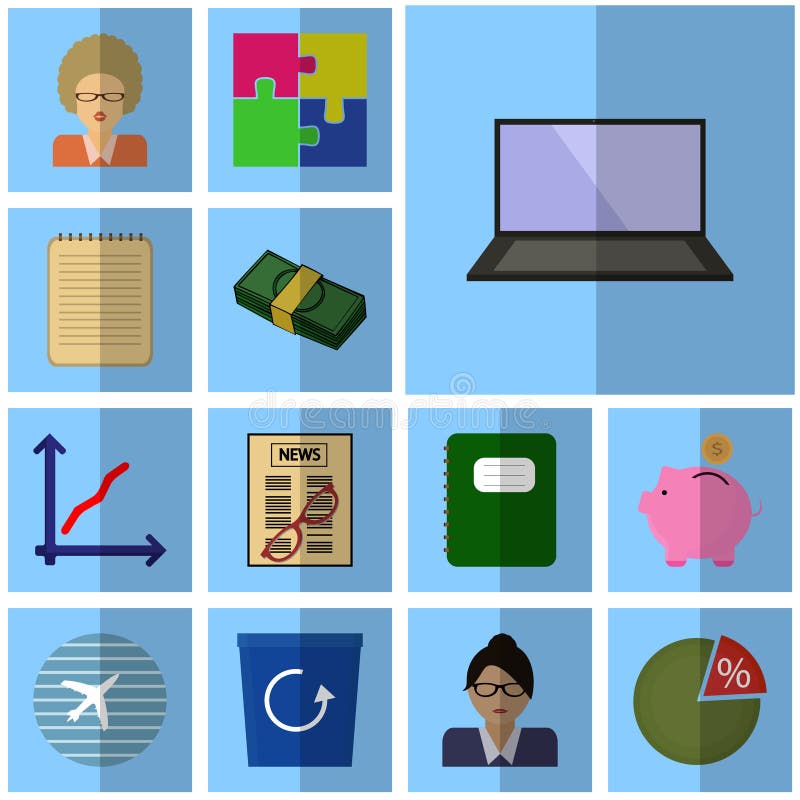 Os ícones lisos do negócio dos ícones do negócio dos ícones do vetor ajustaram o portátil do ícone do negócio, computador, ilustração do vetor Os ícones lisos do negócio dos ícones do negócio dos ícones do vetor ajustaram o portátil do ícone do negócio, computador, ilustração do vetor