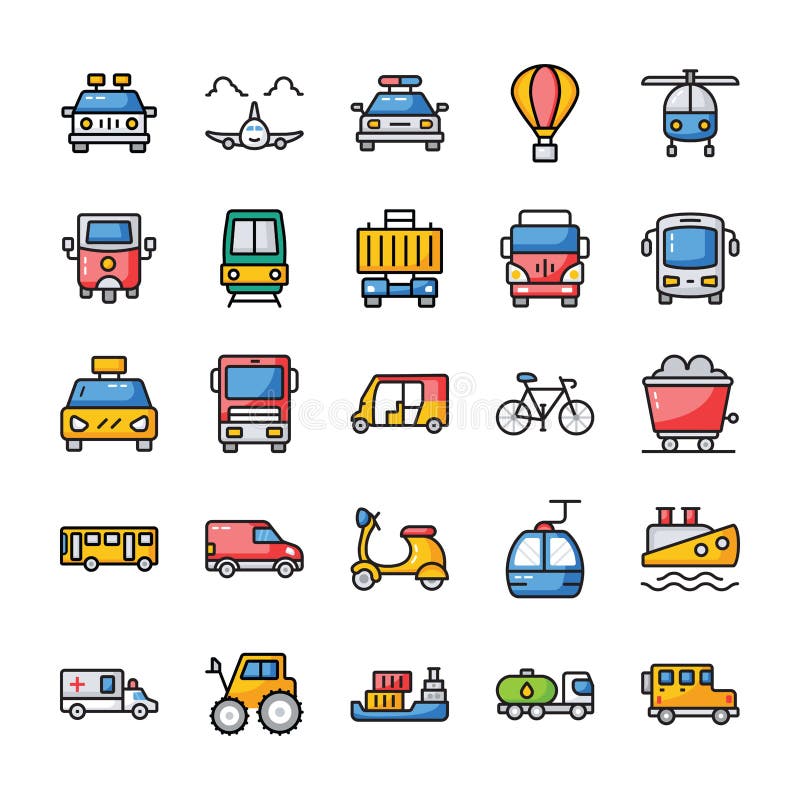 Os ícones lisos do transporte embalam ilustração do vetor Os ícones lisos do transporte embalam ilustração do vetor