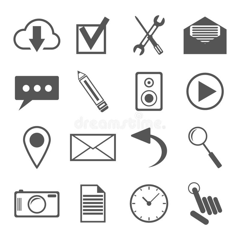 Conjunto de ícones a preto e branco para aplicações web e mobile ilustração do vetor