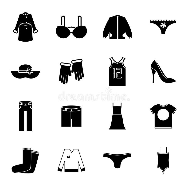 Os ícones retros dos acessórios dos símbolos da roupa ajustaram-se na moda ilustração do vetor Os ícones retros dos acessórios dos símbolos da roupa ajustaram-se na moda ilustração do vetor