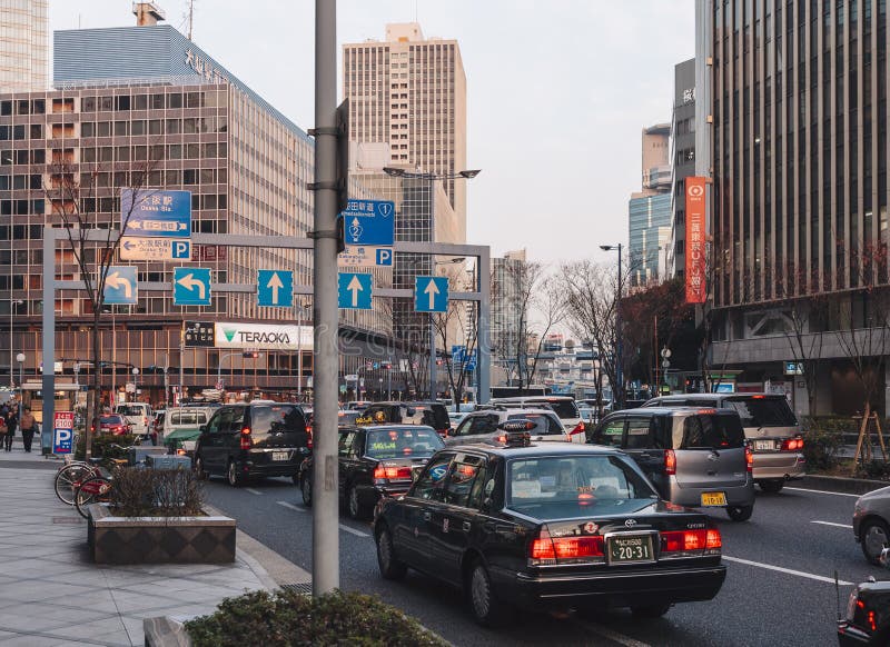 OSAKA, JAPAN - FEB 1,2014 : Osaka City Traffic and Transportation Urban Scene around Osaka Station