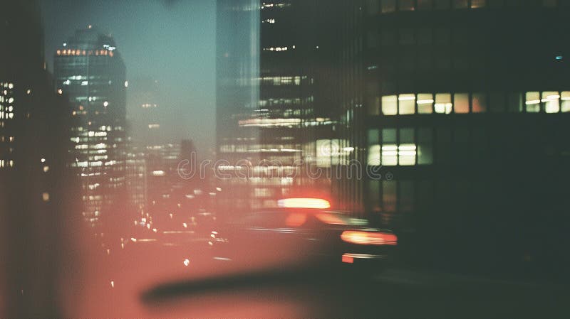 Oskarpt fotografi av en nattlig citycape taxis som väntar stock illustrationer
