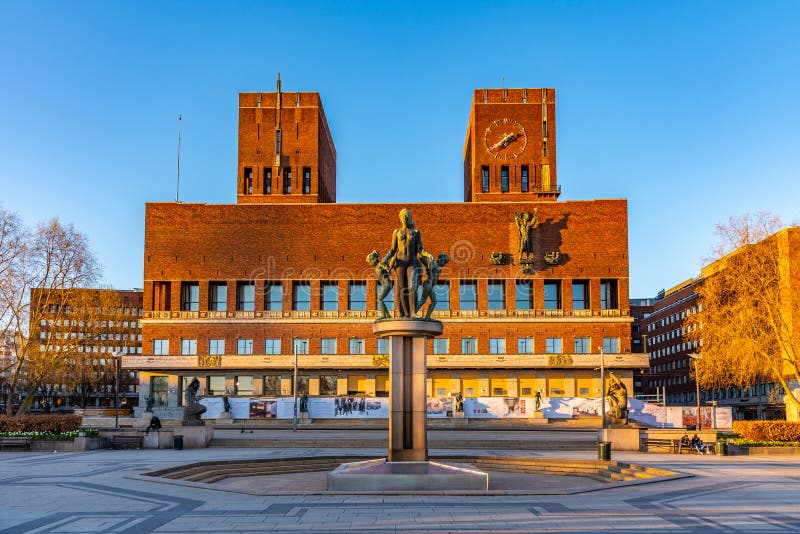 OSLO, NORWAY, APRIL 15, 2019 Sunset View of Town Hall in Oslo, Norway Editorial Image Image