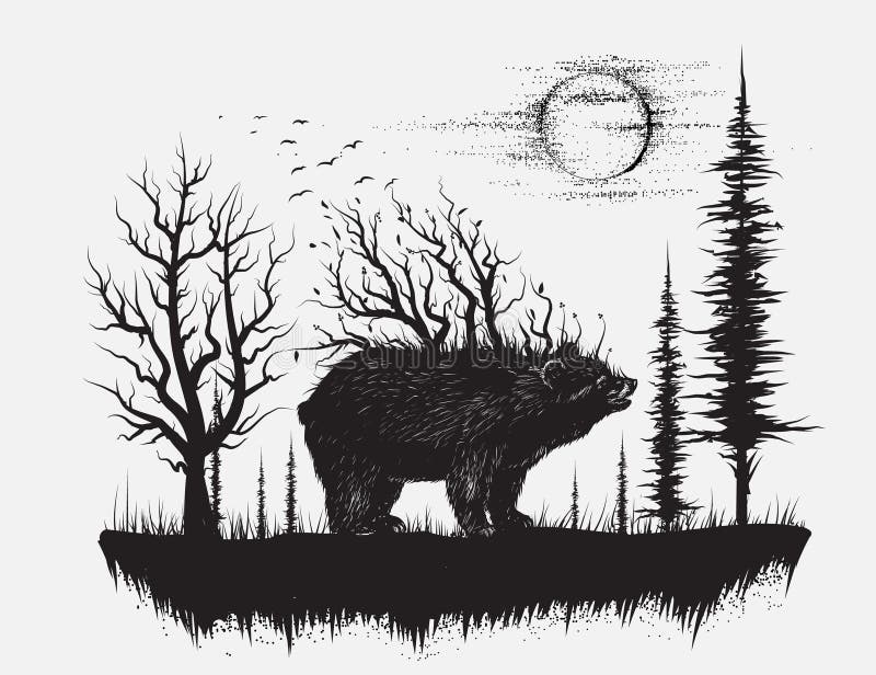 Oso abstracto en el bosque extraño ilustración del vector Oso abstracto en el bosque extraño ilustración del vector