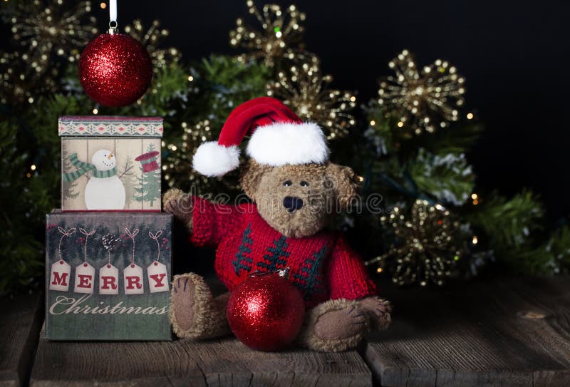 Oso de peluche de la Feliz Navidad imagen de archivo libre de regalías Oso de peluche de la Feliz Navidad imagen de archivo libre de regalías