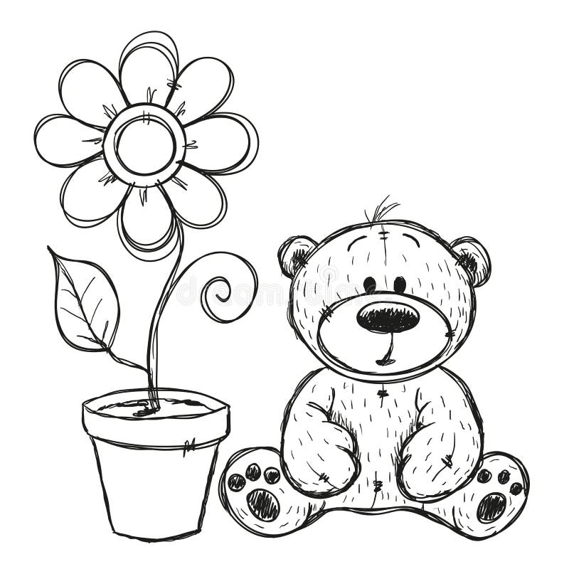 Oso Con La Flor En Un Fondo Azul Ilustración del Vector - Ilustración