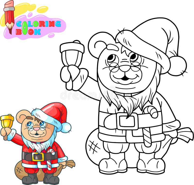 Oso de peluche de la historieta Papá Noel libro de colorear, ejemplo divertido stock de ilustración Oso de peluche de la historieta Papá Noel libro de colorear, ejemplo divertido stock de ilustración