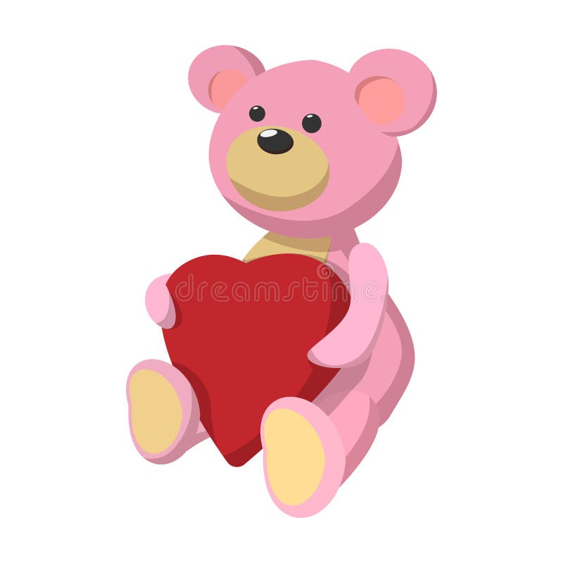 Oso de peluche rosado con el icono de la historieta del corazón stock de ilustración Oso de peluche rosado con el icono de la historieta del corazón stock de ilustración