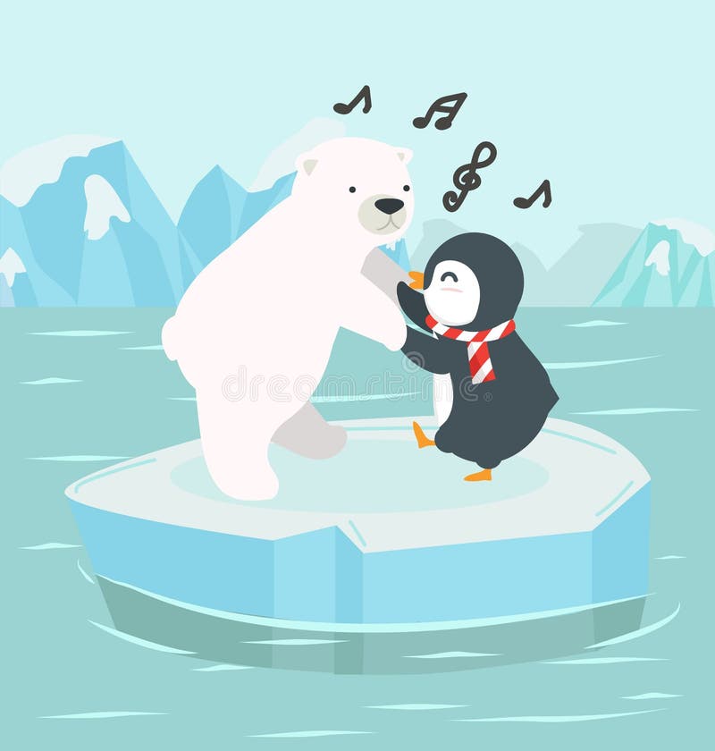 Oso Polar Con Pingüino En Un Iceberg En El Polo Norte ártico Ilustración del Vector - de derretimiento, hielo: 215411588