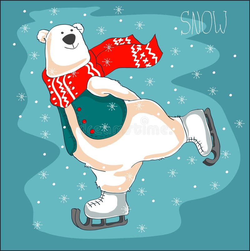 Oso polar patinador en bufanda roja La Navidad stock de ilustración Oso polar patinador en bufanda roja La Navidad stock de ilustración