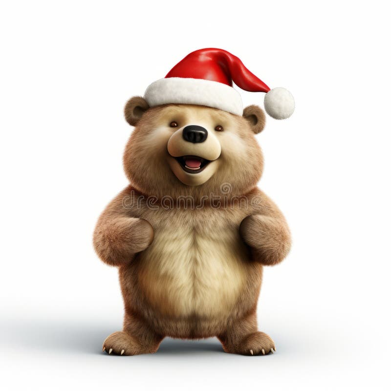 Oso realista en santa hat 3d representación e ilustración stock de ilustración