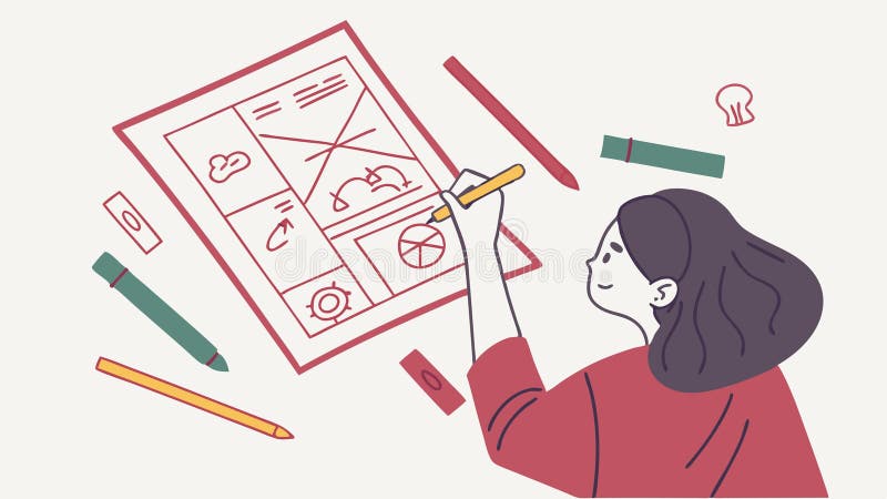 Osoba projektująca interfejs użytkownika serwisu WWW UX Szkieletowy projektowanie wektora twórczego Generative AI royalty ilustracja