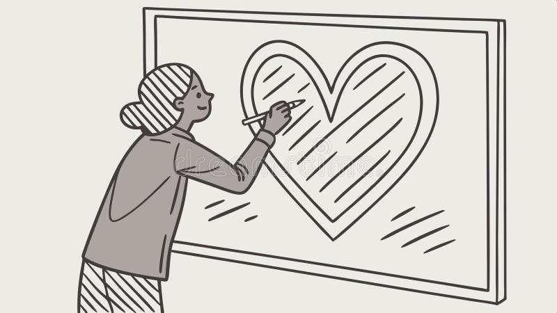 Osoba rysująca duży kształt serca na czarnej konstrukcji wektorowej Generacja AI ilustracji