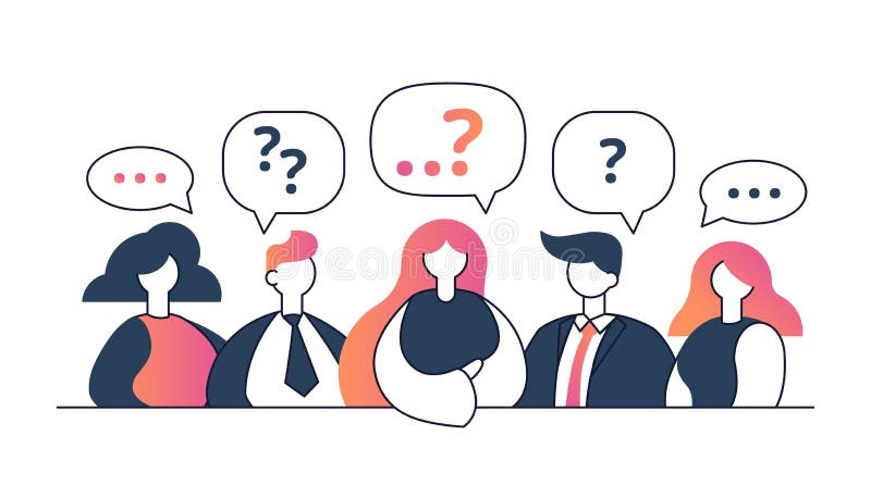 People with question signs discussing or with different opinions flat vector illustration. Search of solution or idea, answers, men and women argument or polemic. Questions in communication. People with question signs discussing or with different opinions flat vector illustration. Search of solution or idea, answers, men and women argument or polemic. Questions in communication.