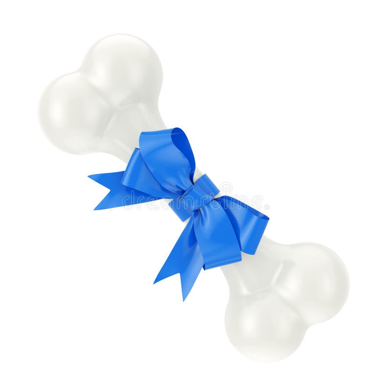 Osso attuale di masticazione del cane avvolto nel nastro blu del regalo rappresentazione 3d royalty illustrazione gratis Osso attuale di masticazione del cane avvolto nel nastro blu del regalo rappresentazione 3d royalty illustrazione gratis