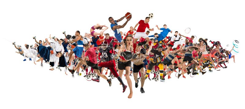 Ostente a colagem sobre kickboxing, futebol, futebol americano, basquetebol, hóquei em gelo, badminton, taekwondo, tênis, rugby fotos de stock royalty free Ostente a colagem sobre kickboxing, futebol, futebol americano, basquetebol, hóquei em gelo, badminton, taekwondo, tênis, rugby fotos de stock royalty free