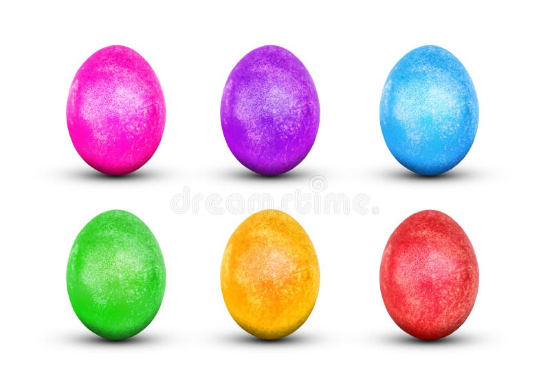 Ostereier getrennt auf weißem Hintergrund Rot, grün, purpurrot, gelb, blau, rosa, Eier glänzende vergoldete Farbe Dekor für stockfoto Ostereier getrennt auf weißem Hintergrund Rot, grün, purpurrot, gelb, blau, rosa, Eier glänzende vergoldete Farbe Dekor für stockfoto
