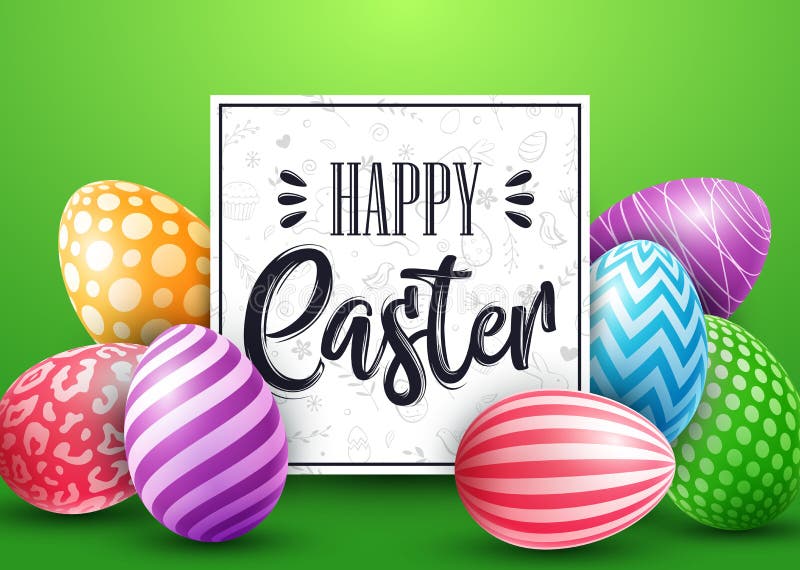 Ostern-Karte mit farbigen verzierten Eiern auf blauem Hintergrund stock abbildung Ostern-Karte mit farbigen verzierten Eiern auf blauem Hintergrund stock abbildung
