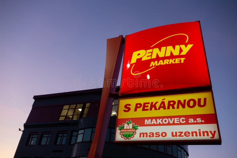The Backlighted Banner of Penny Market Grocery Store in Ostrava ...