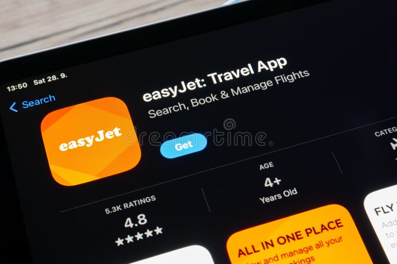 App Store with easyJet airlines mobile application for travel stock photography