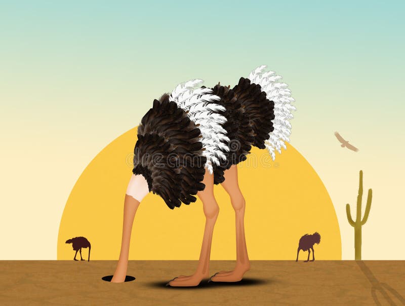 Ostrich with His Head in the Sand in the Desert Stock Illustration -  Illustration of bird, land: 138335894